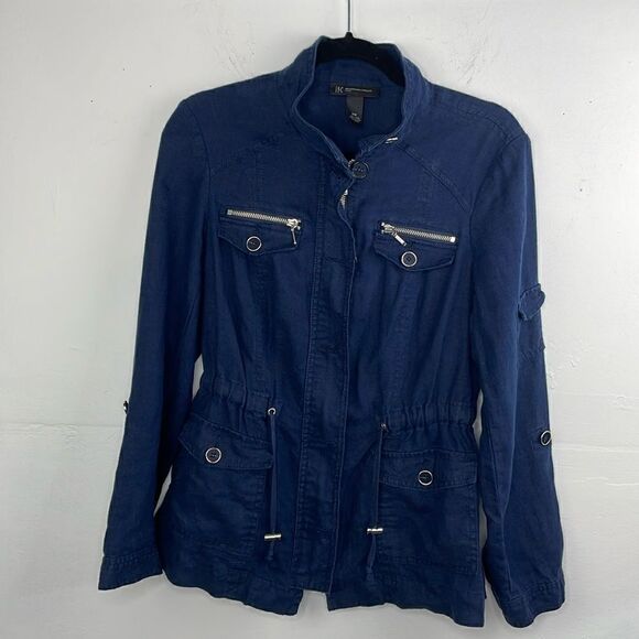 INC Utility Linen Jacket Women’s Navy Size Petite Medium - Picture 1 of 14